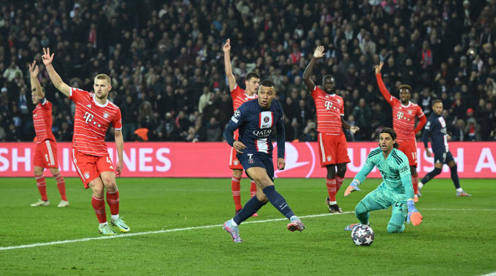 Kylian Mbappe offside while scoring a goal